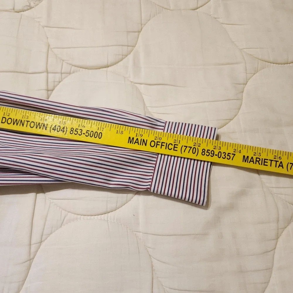 Tommy Hilfiger Dress Shirt Mens 16 32/33 Red Blue Stripe Classic Cotton